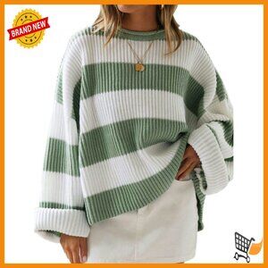 Oversized Striped Pullover Sweater Long Sleeve Knitted Comfy Loose Fit